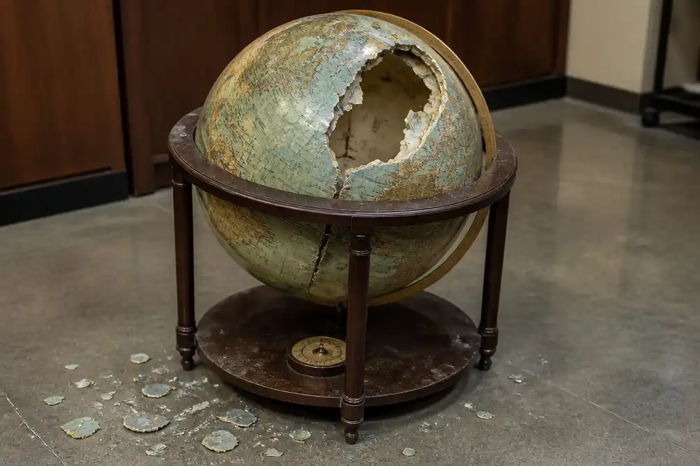 Historische wereldbol van generaal Eisenhower zwaar beschadigd in het Pentagon