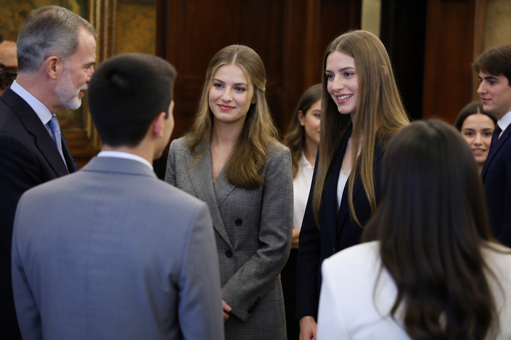 Spaanse prinsessen Leonor en Sofía ontmoeten winnaars Universiteit van Oviedo
