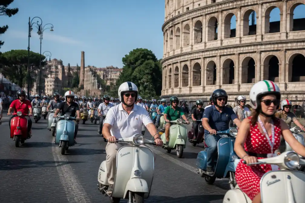 25.000 Vespa's uit 67 landen rijden door Rome voor 80-jarig jubileum