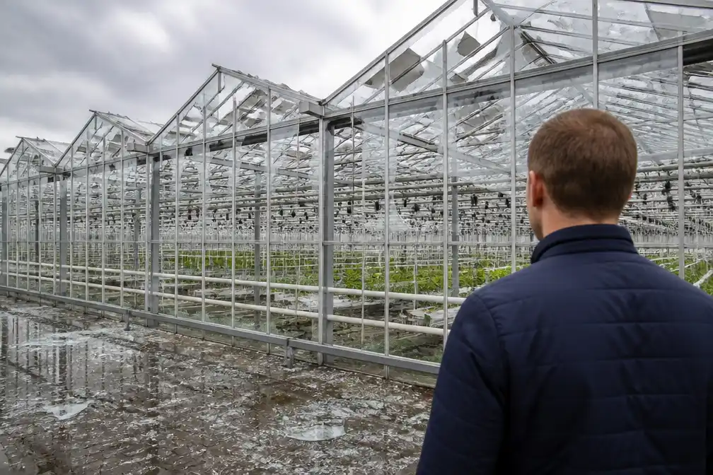 Golfbalgrote hagel veroorzaakt miljoenschade aan kassen in Noordoostpolder