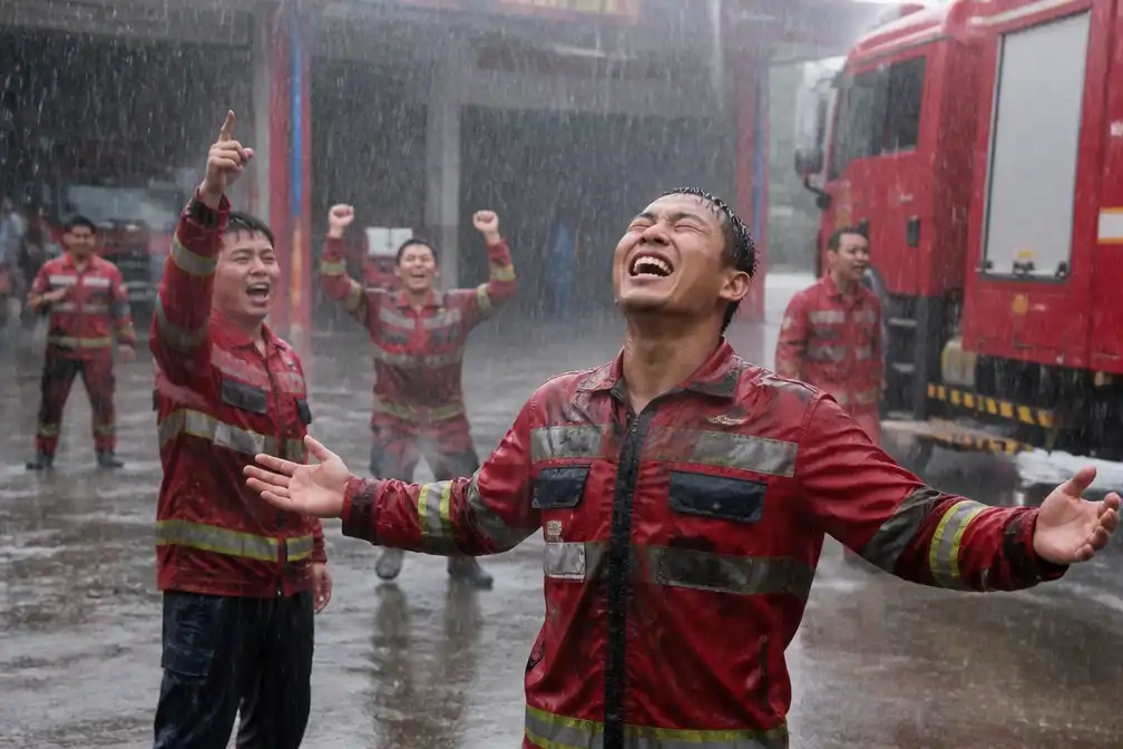 Video toont juichende Indonesische brandweerlieden na regenbui na maanden droogte