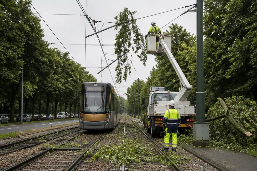 Tram 44 tussen Brussel en Tervuren onderbroken door stormschade aan bovenleiding