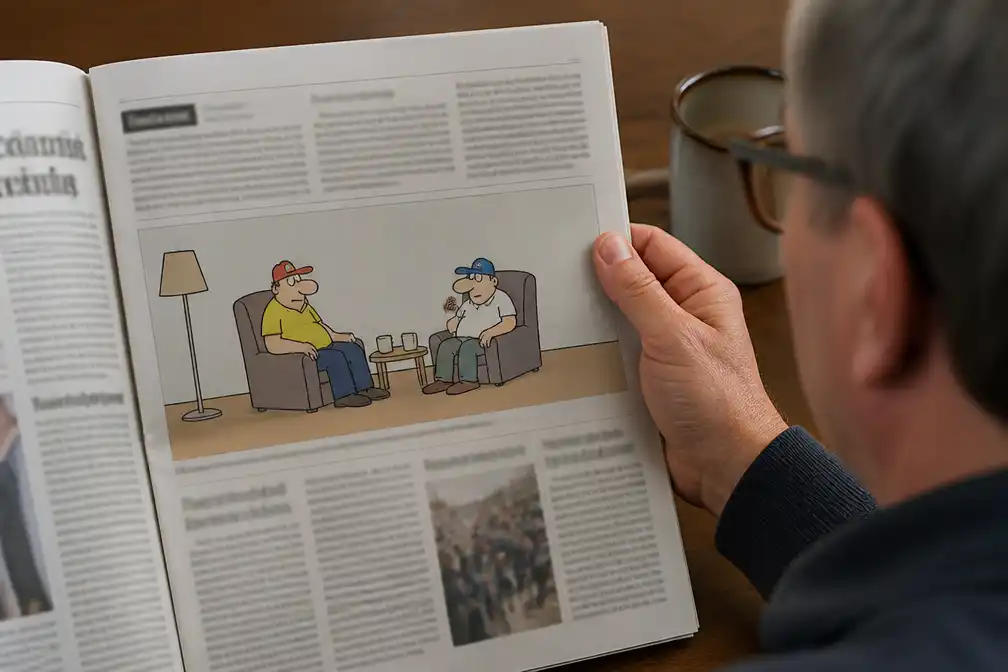 Nieuwe cartoon Toos en Henk van Paul Kusters in De Limburger en Haarlems Dagblad