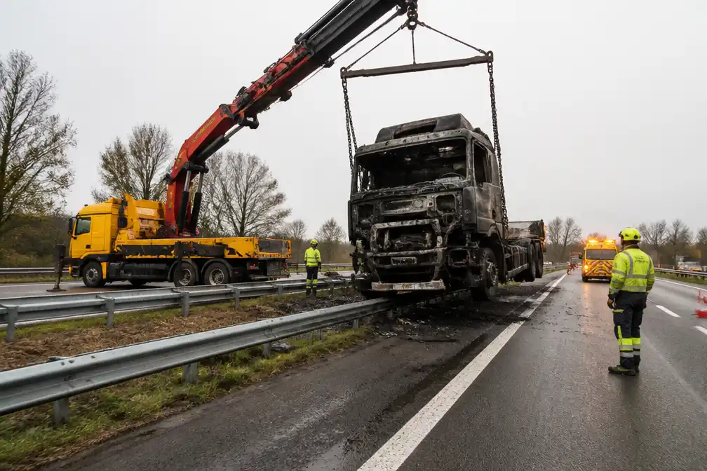 E40 in Nevele richting Gent volledig versperd na brandende vrachtwagen