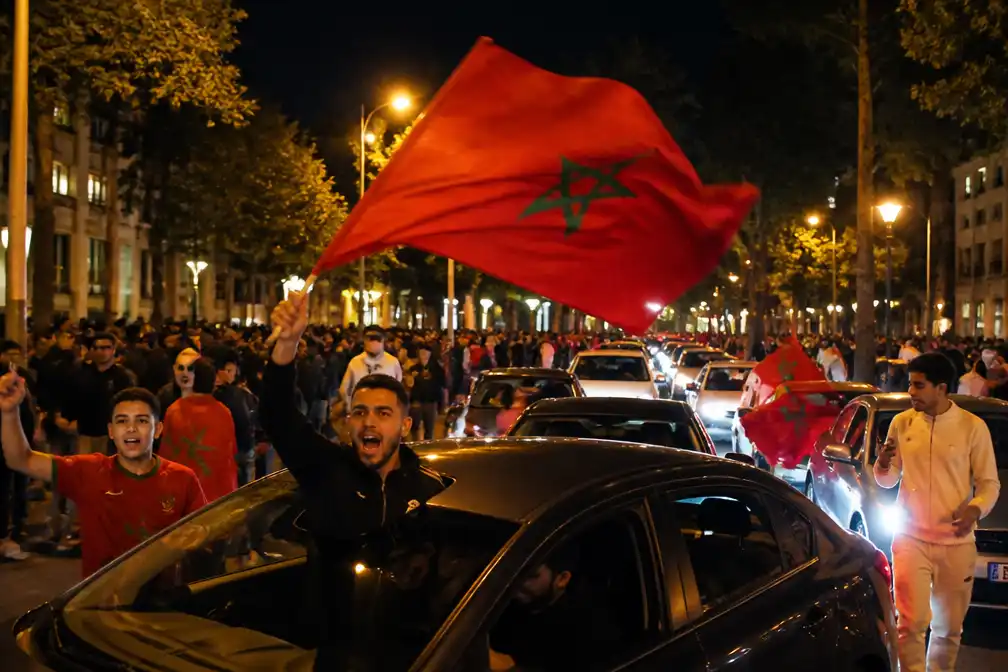 Marokkaanse fans vieren overwinning in Amsterdam, scanderen 'Nederland naar huis'