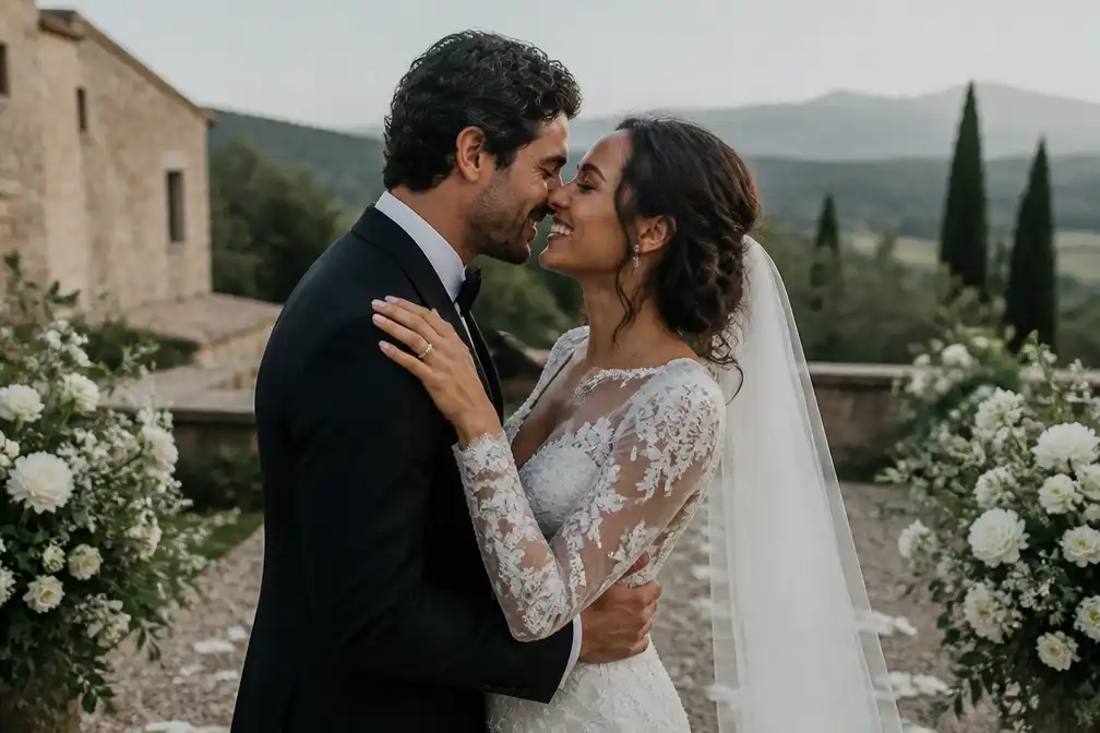 April Darby getrouwd met Alessandro Pierotti in droombruiloft Italië
