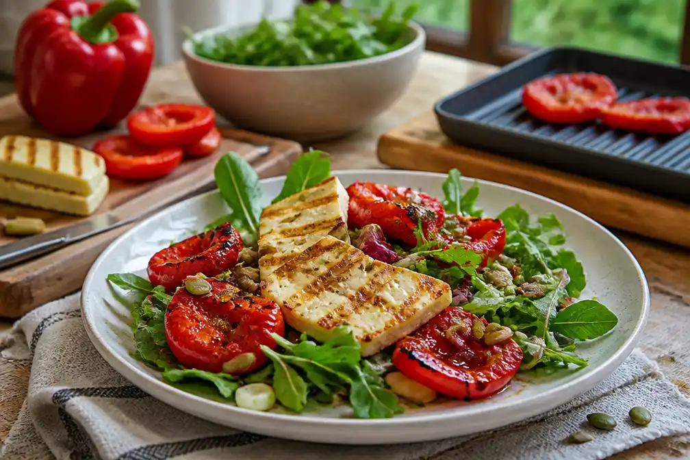 Chef Hugo Kennis deelt recept voor salade van gegrilde paprika en grillkaas