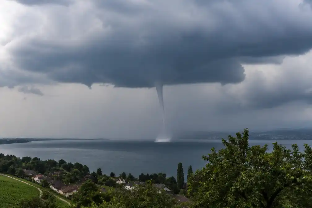 Enorme waterhoos gefilmd bij Bodensee in Duitsland
