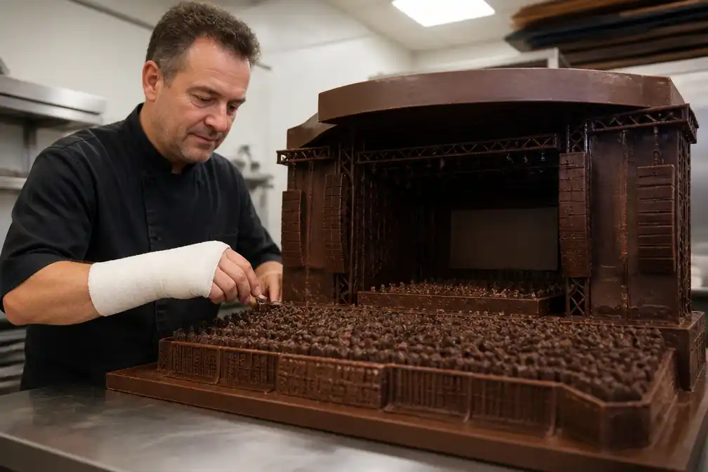 Chocolatier bouwt 50 kilo eetbare replica van Rock Werchter-podium als eerbetoon aan Stageco