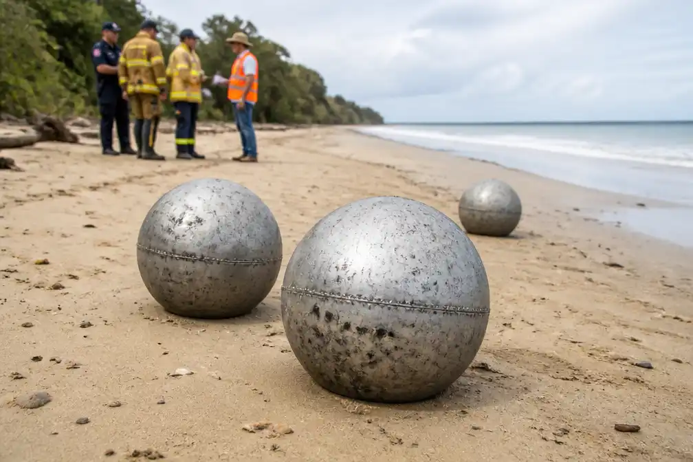Mysterieuze metalen bollen aangespoeld op strand in noordelijk Queensland