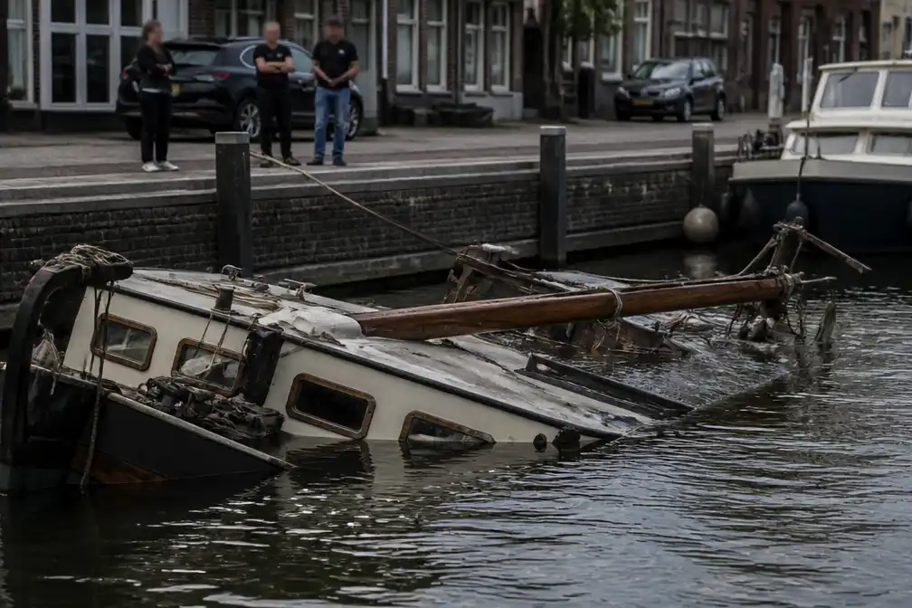 Plezierboot gezonken in Schuttevaerhaven in Meppel, eigenaar verslagen