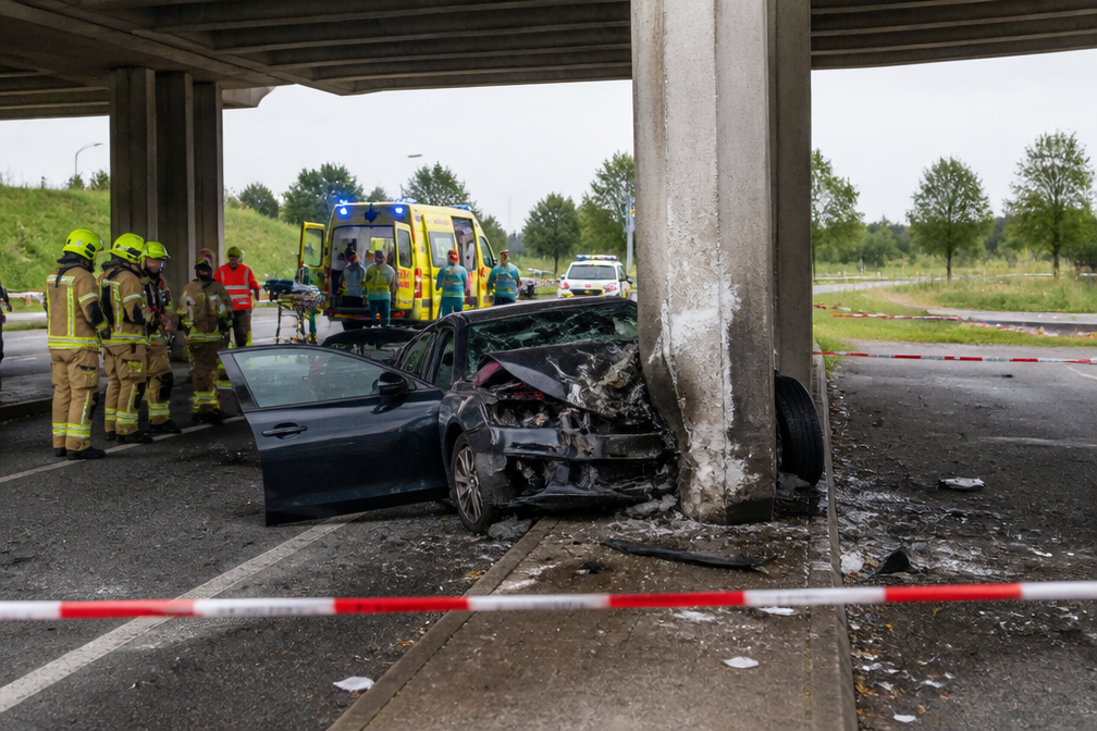 Automobilist overleden na botsing tegen viaductpilaar op N232 bij Lijnden