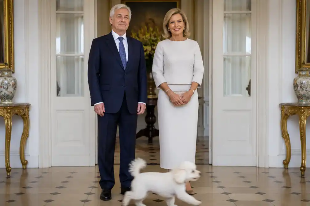 Koningin Máxima ontvangt JPMorgan-topman Jamie Dimon met hond Mambo op Huis ten Bosch