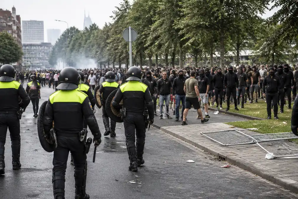 OM: foto wijst op voorbereide asielrellen door voetbalsupporters en demonstranten