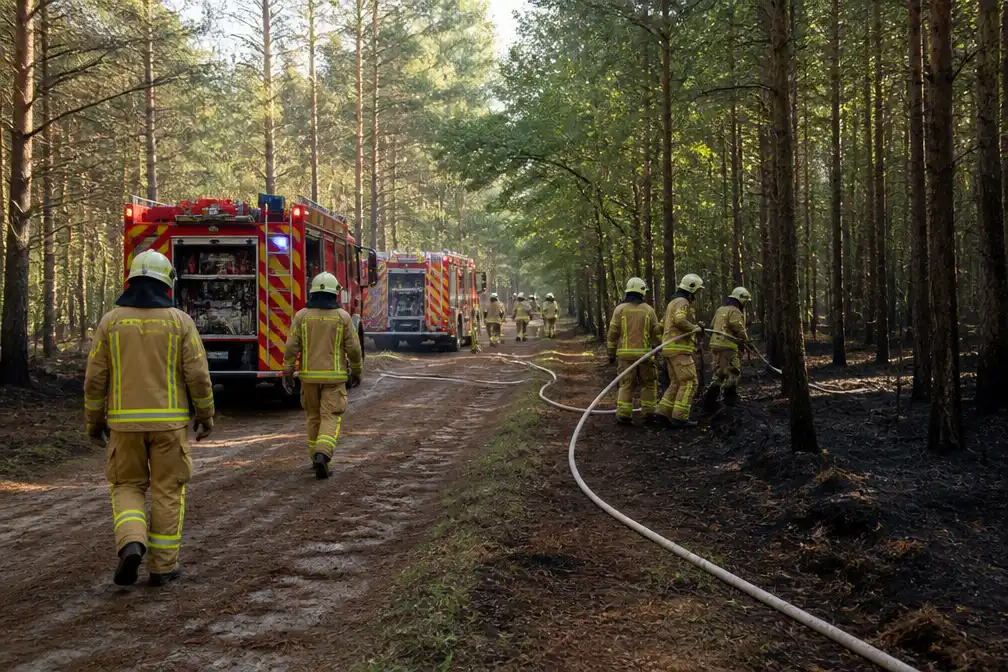 Brandweer oefent natuurbrandbestrijding in kwetsbaar Kloosterbos in Lochristi