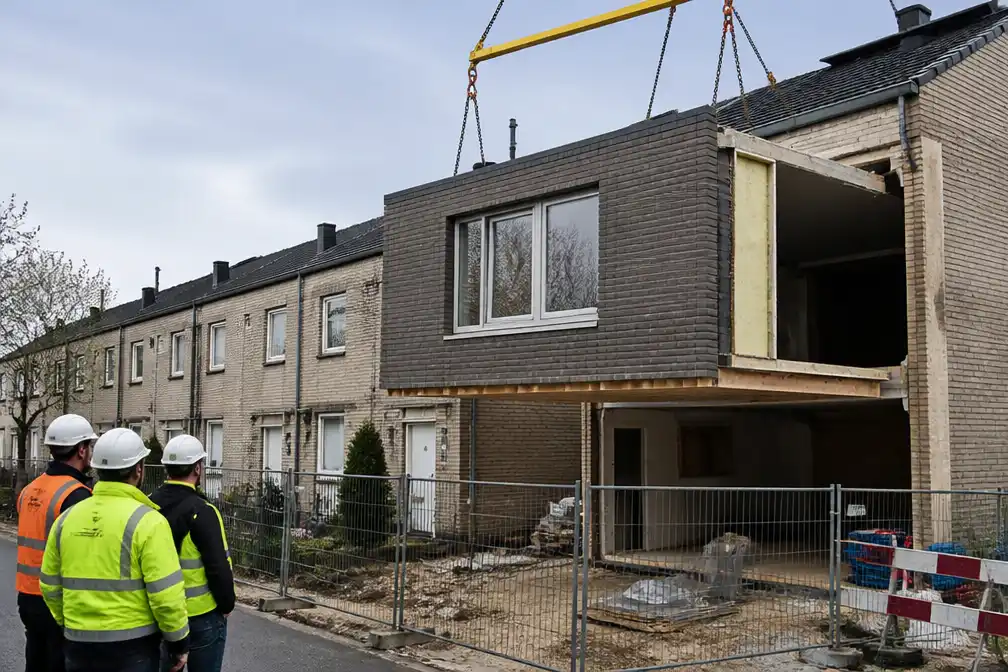 Eerste 'inschuifwijk' van Vlaanderen met sociale woningen eerst in atelier gebouwd, dan geplaatst in Zaventem