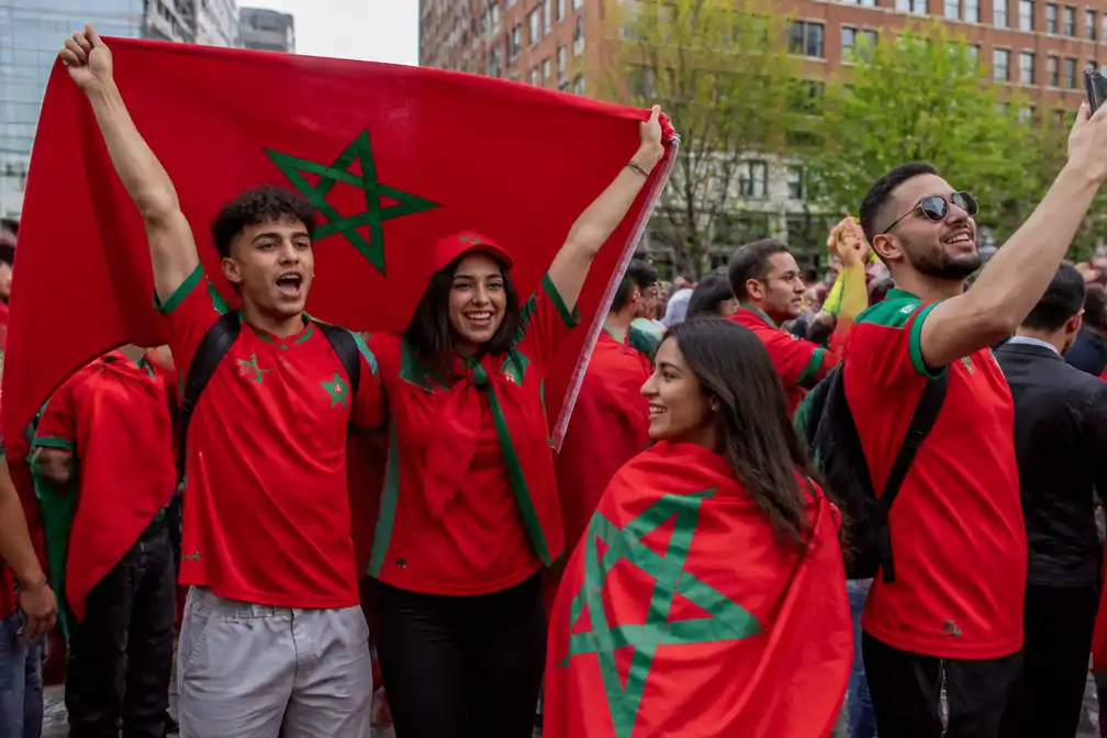 Marokkaanse supporters zorgen voor feeststemming in Boston voor kwartfinale