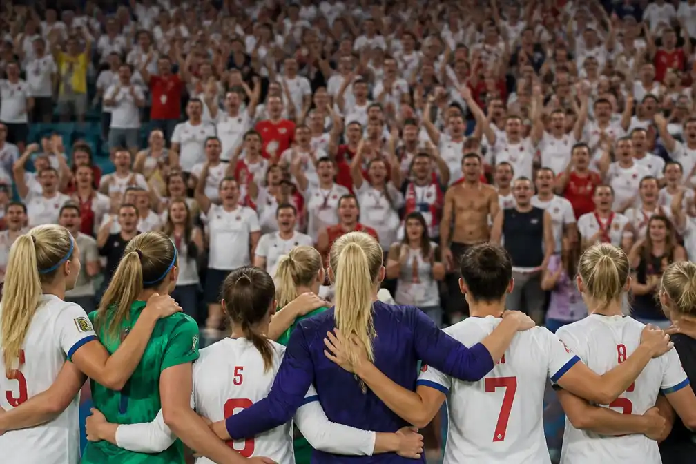 Engelse fans zingen 'Wonderwall' met spelers na WK-kwartfinale tegen Noorwegen