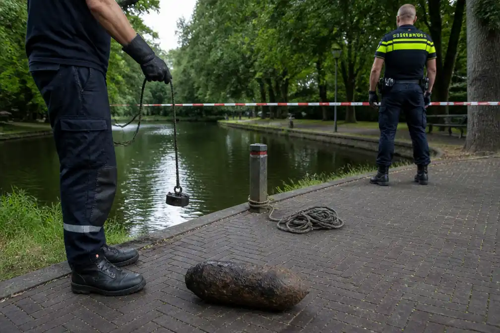 Magneetvisser haalt vermoedelijk WOII-explosief uit water in Den Bosch
