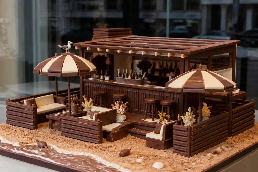 Chocolatier maakt volledig eetbare chocolade-replica van Knokse strandbar