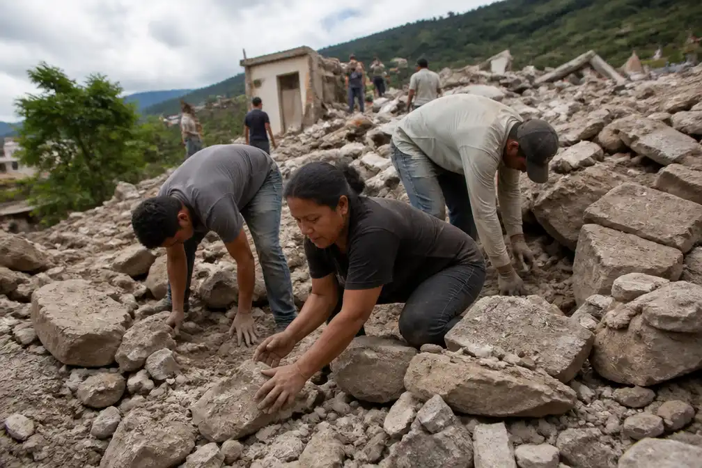 Drie weken na aardbeving Venezuela speuren nabestaanden met handen door puin