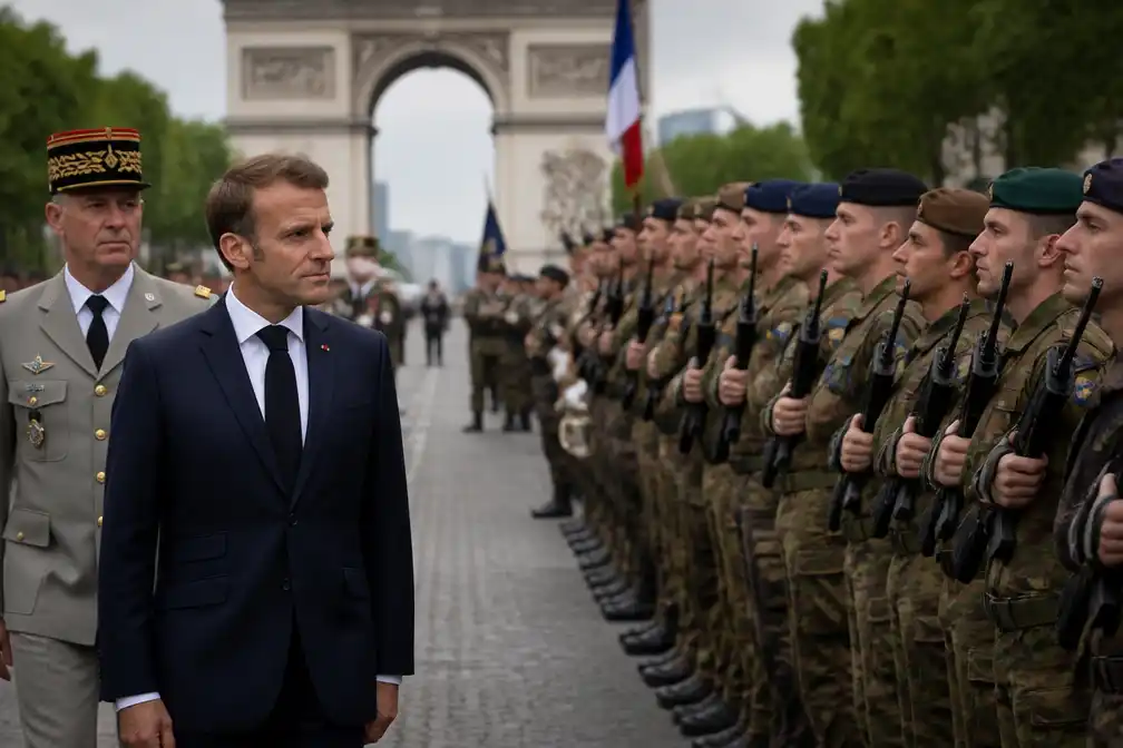 Macron leidt laatste Bastille Dag-parade met Coalitie van de Willigen en Oekraïne
