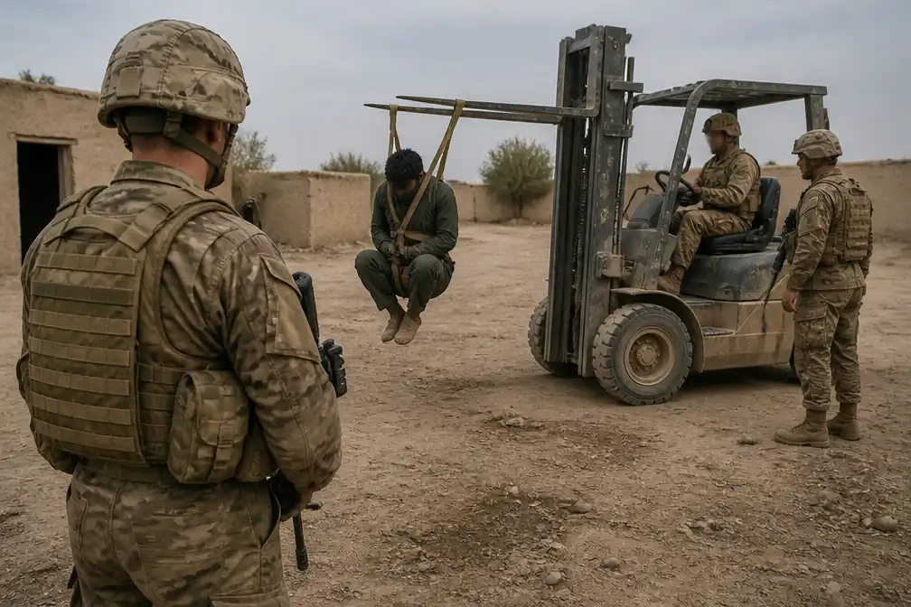 Britse militairen lieten gevangenen 'voor de lol' van vorkheftrucks vallen