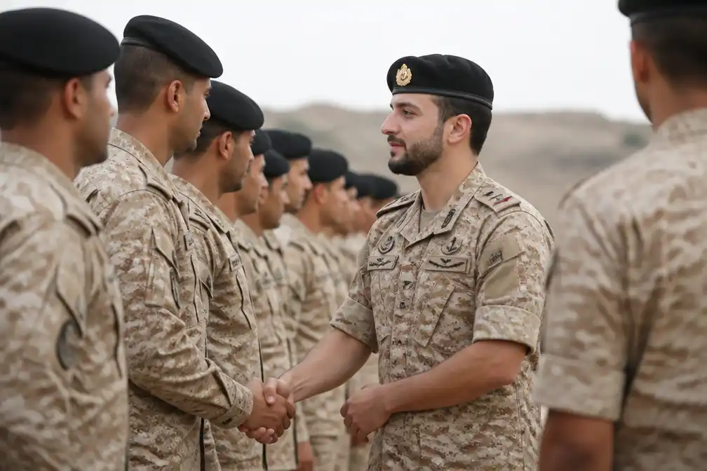 Kroonprins Hoessein neemt afscheid van bataljon, gaat naar luchtmacht