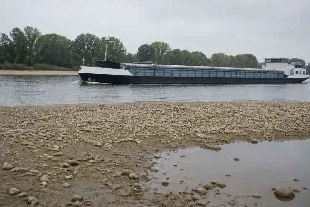 Extreem laag water: nog 30 cm ruimte onder schepen, Rijkswaterstaat waarschuwt