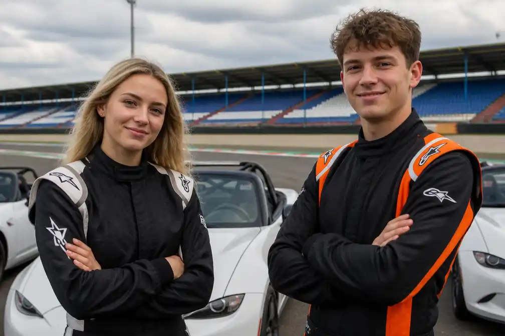 Schaatsers Joy Beune en Jenning de Boo nemen het op in Mazda-race op TT Circuit Assen