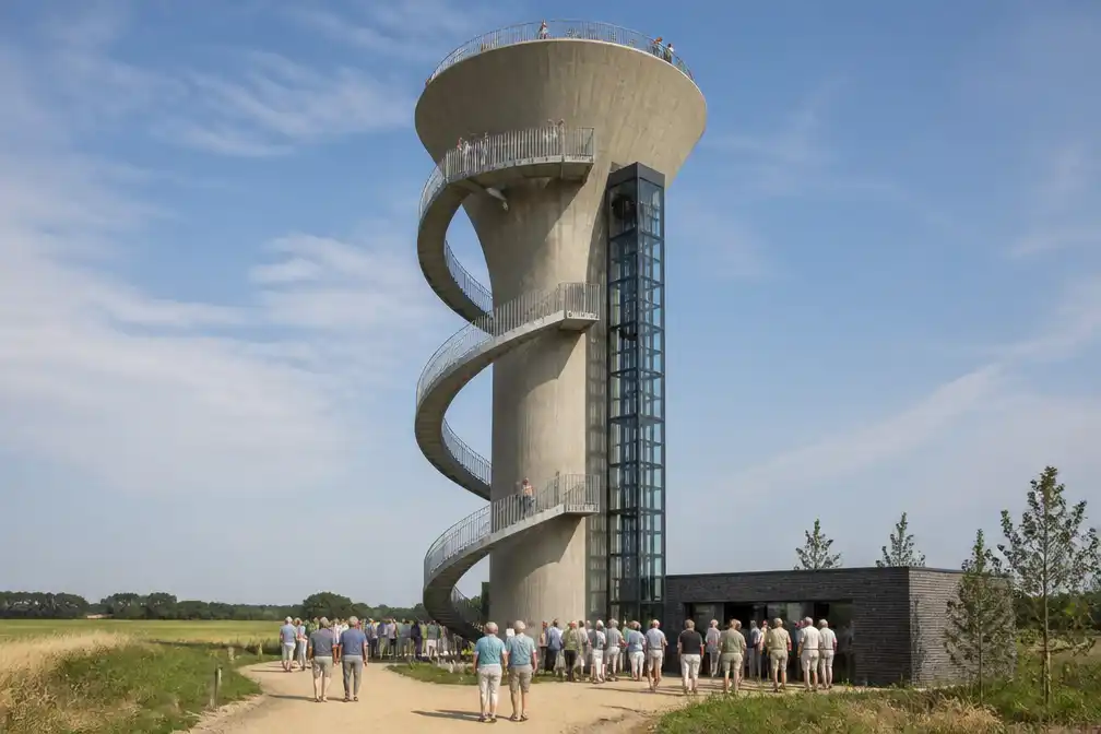 Watertoren Groenendijk in Oostduinkerke geopend als uitkijkpunt met wenteltrap