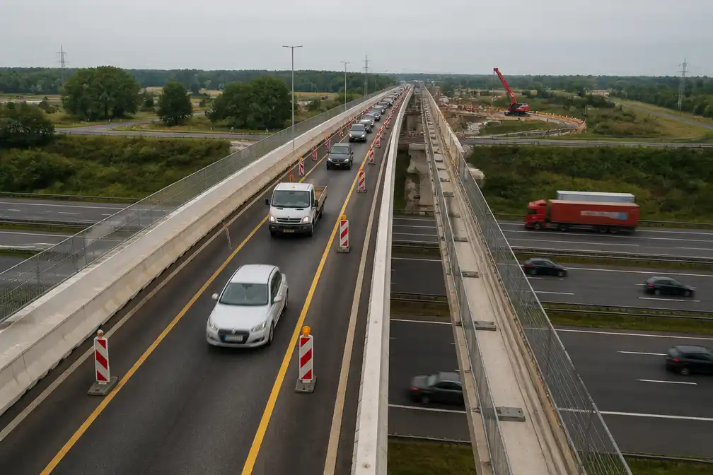 Zeldzaam linksrijdend wegsysteem op viaduct A2 bij Born