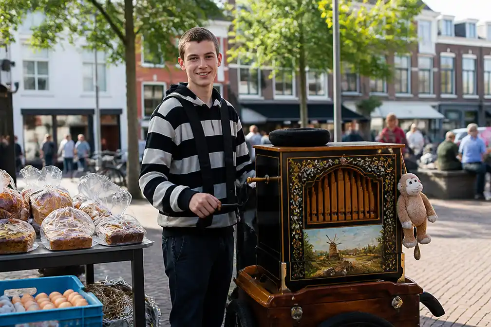 Gehandicapte tiener Pepijn Stratmann (18) bakt taarten en draait orgel voor goed doel