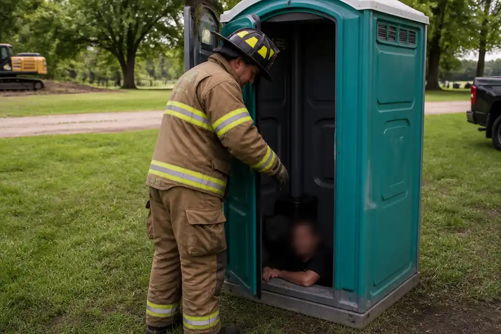 Man acht uur vast in afvaltank van mobiel toilet na poging drankje te pakken