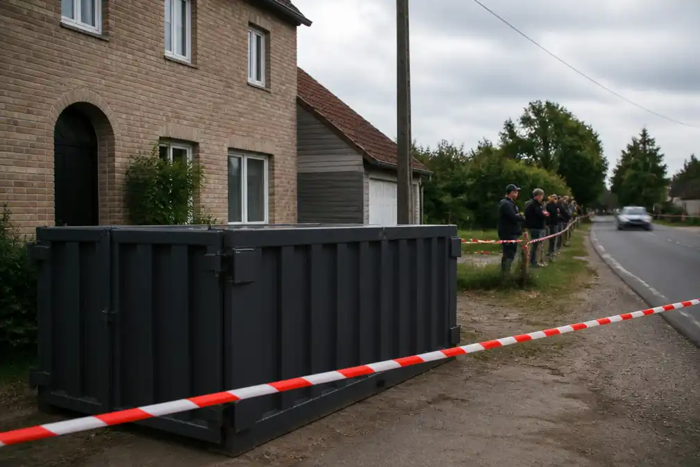 Container voor veiligheid geplaatst voor Rally van Lubbeek na verzoek bewoners