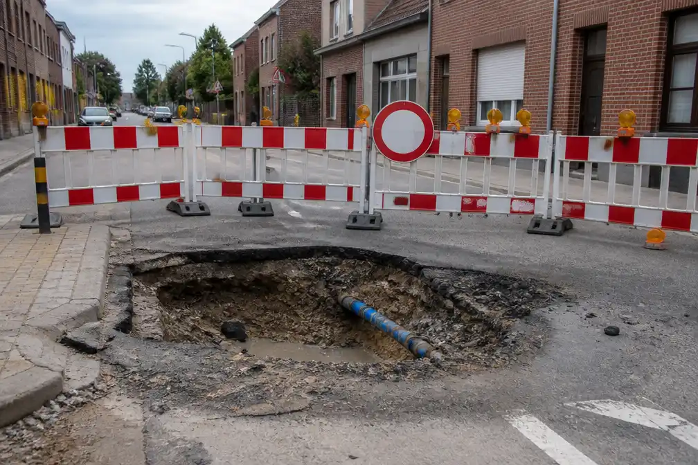 Weg in Beverlo afgesloten na waterlek met verzakking