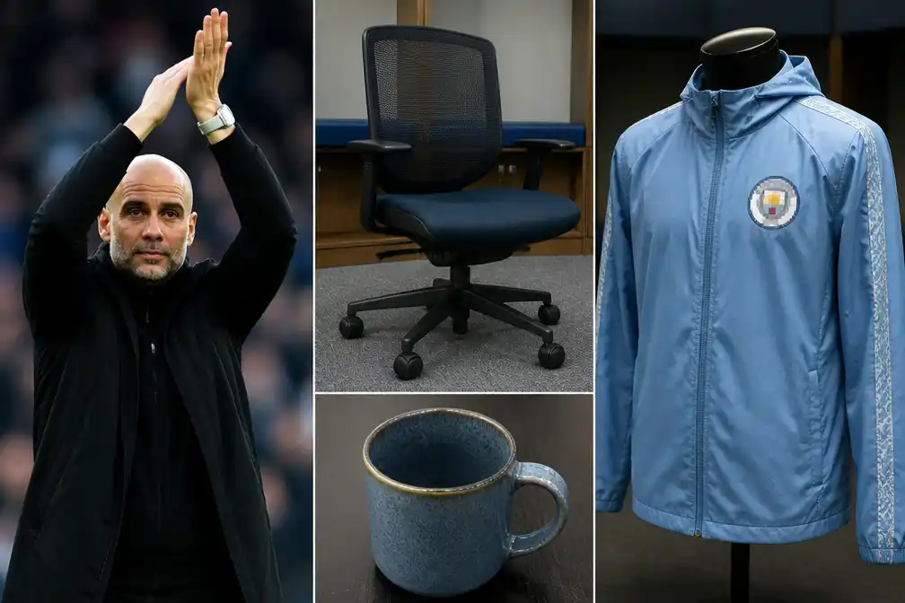 Bureaustoel, koffiekopje en andere attributen van Pep Guardiola bij Man City geveild