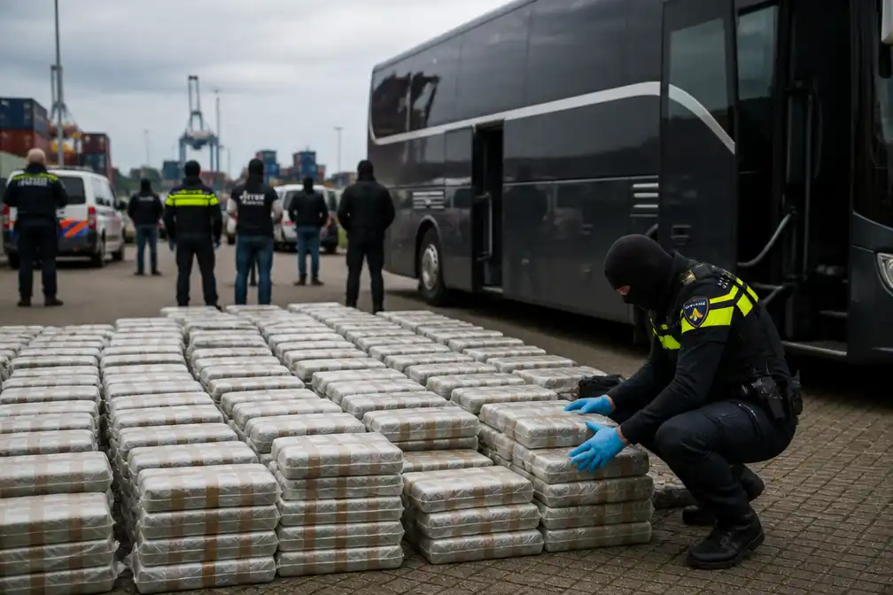 Politie onderschept bus met 800 kilo cocaïne in Amsterdam, vijf verdachten aangehouden