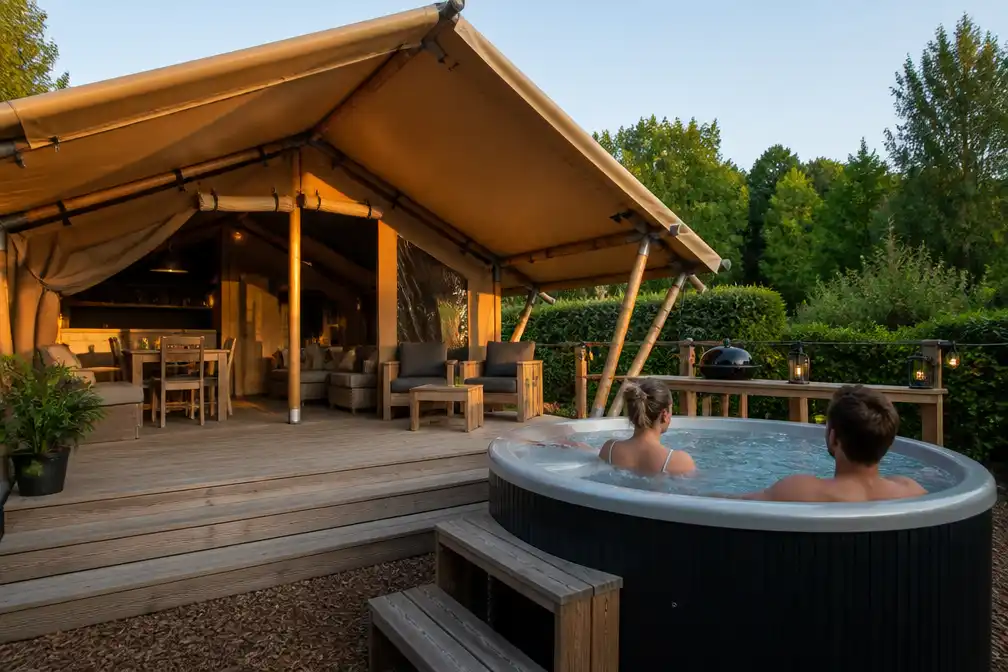 Glampinghype: Luxe tenten met vaatwasser en hottub veroveren kampeerwereld