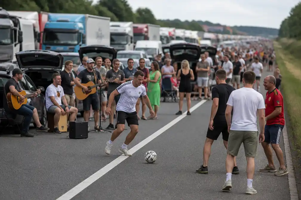 Gestrande reizigers maken van file op E17 een spontaan festival na vrachtwagenbrand