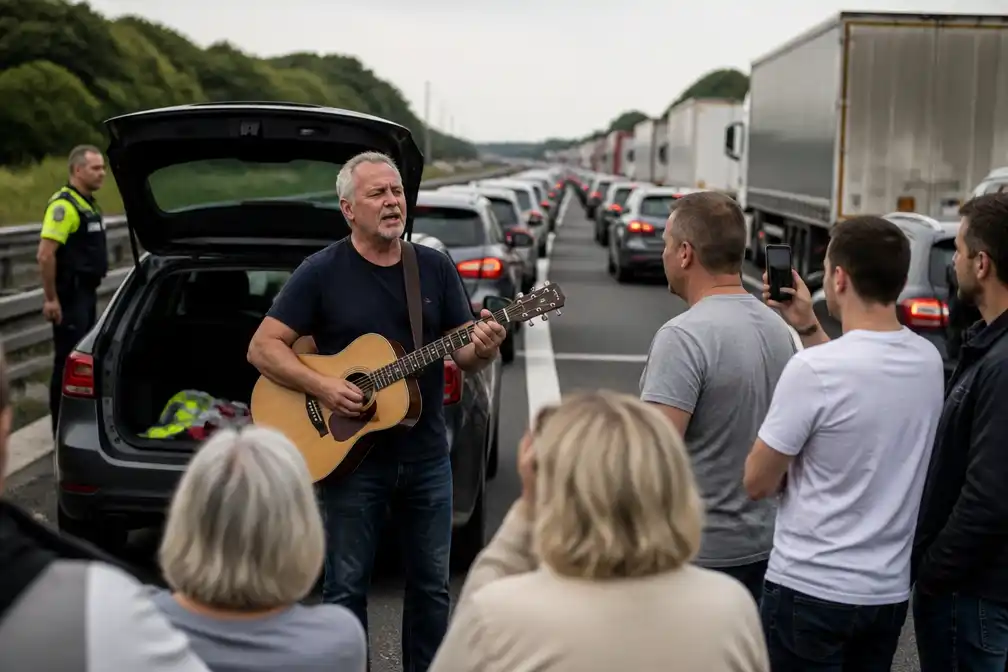 Peltse zanger geeft spontaan fileconcert op E17 na vrachtwagenongeval