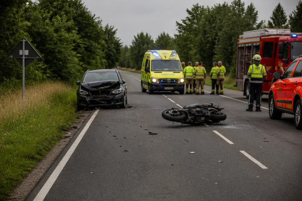 Auto-motorfiets ongeval sluit weg tussen Kinrooi en Ophoven