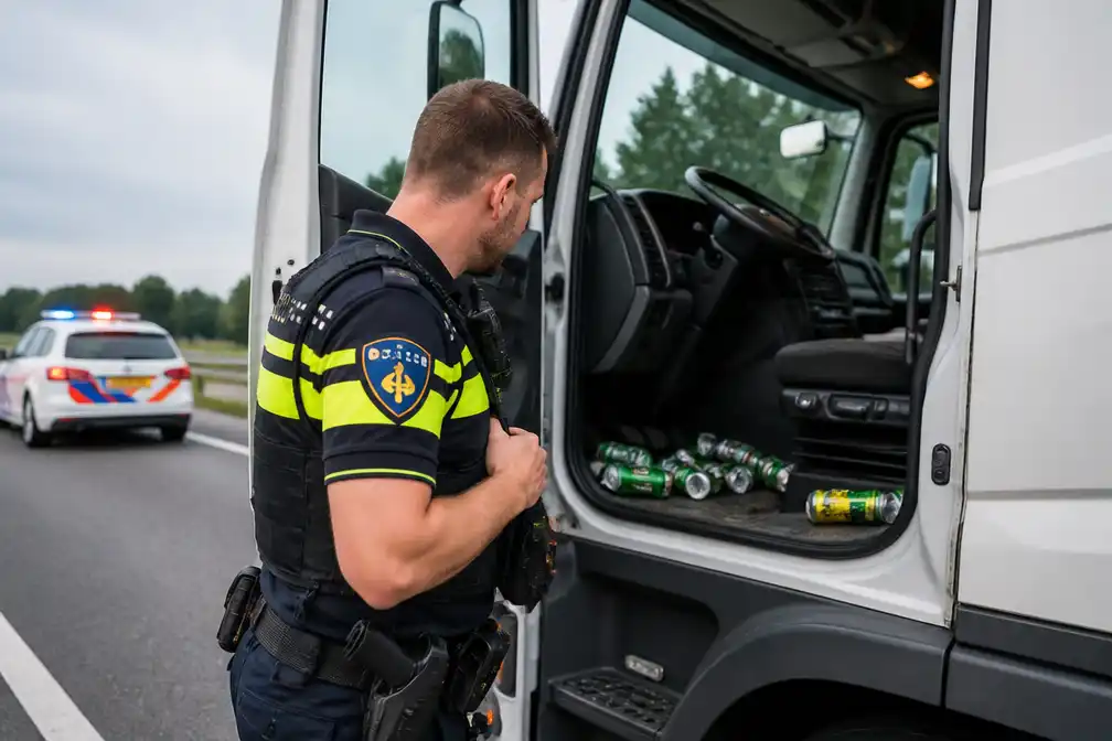 Politie vindt 21 lege bierblikjes in truckcabine na slingeren op A15