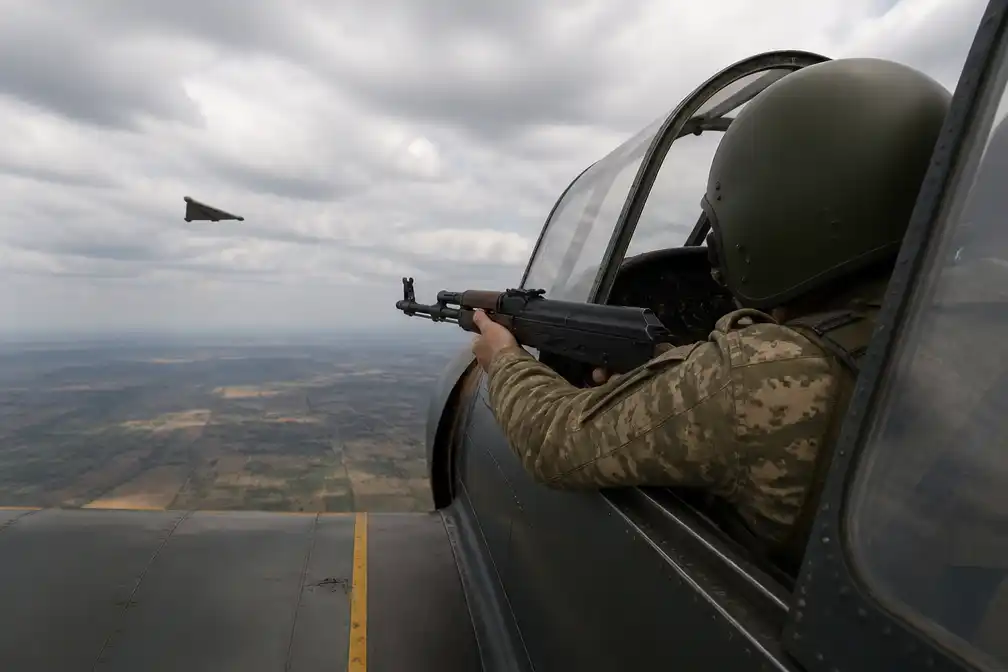 Oekraïense boordschutter schiet Russische drone uit lucht vanuit Jak-52