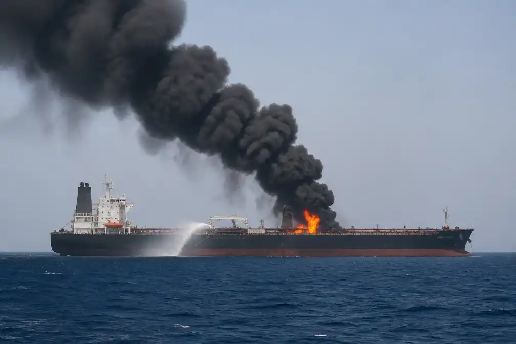 Olietanker ontploft na aanvaring met zeemijn in Straat van Hormuz, melden Iraanse media