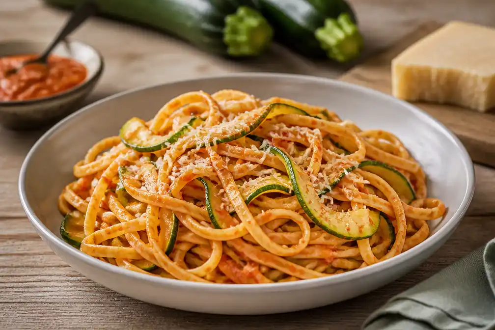 Nederlandse kranten publiceren recept voor linguine met zelfgemaakte rode pesto en courgette