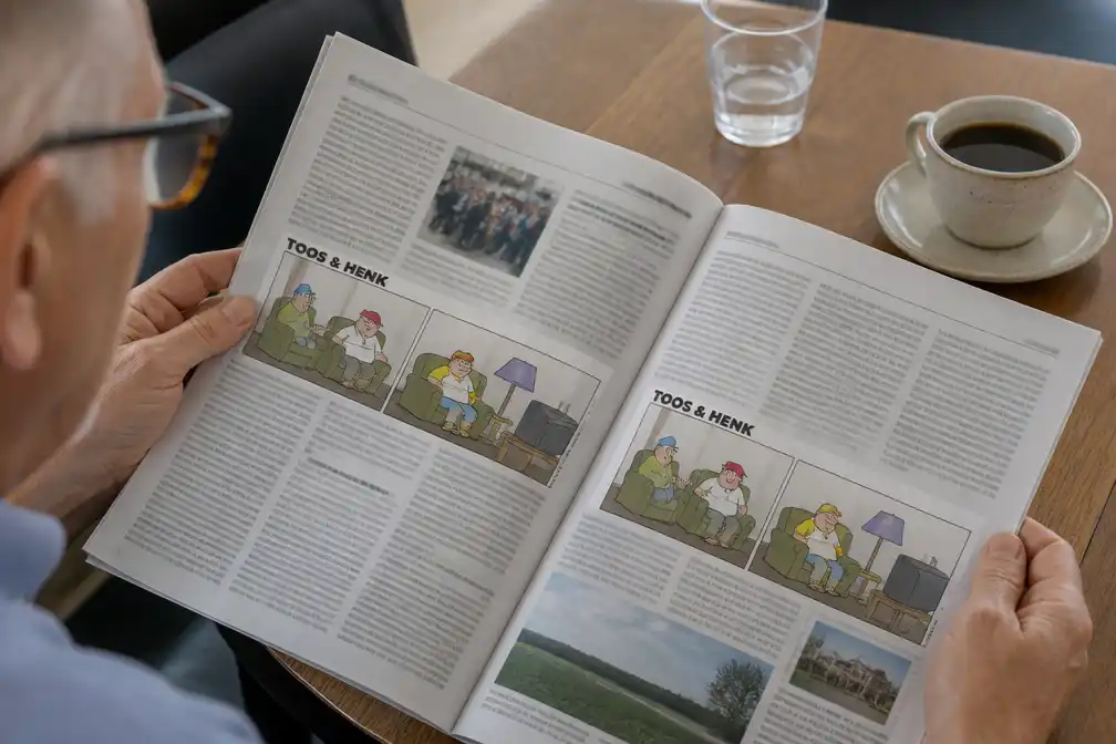 Cartoon 'Toos en Henk' van Paul Kusters in De Limburger en Haarlems Dagblad