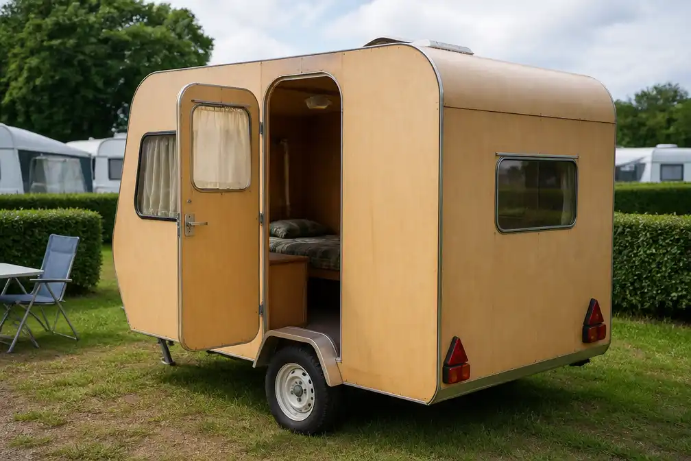 Handige Harry bouwt eigen caravan van multiplex, perfecte lengte van 2,44 meter
