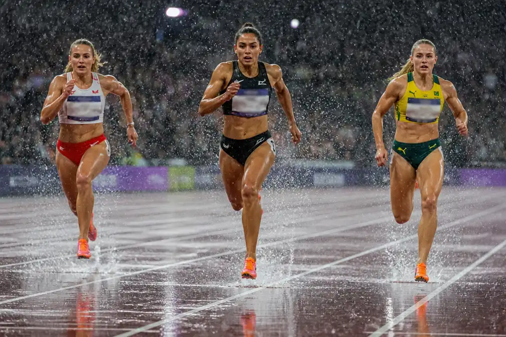 Zoe Hobbs pakt Gemenebestgoud op 100 meter in stromende regen Glasgow