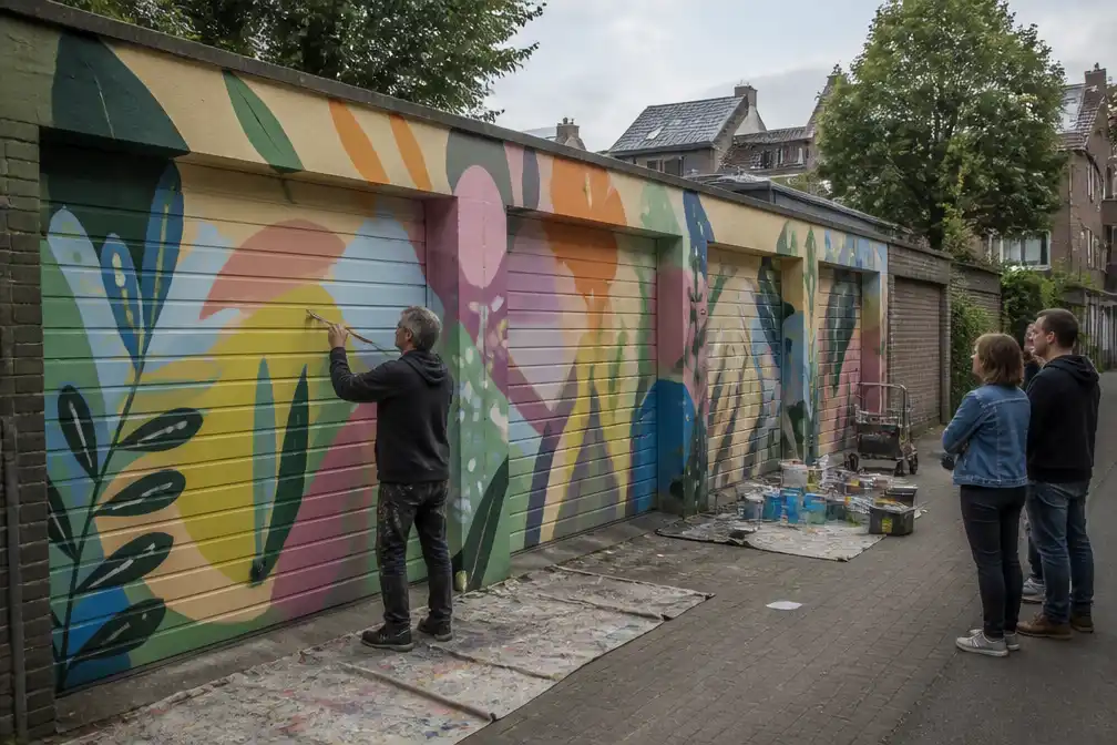 Buurtbewoners Kessel-Lo laten garageboxen omtoveren tot kleurrijke muurschildering